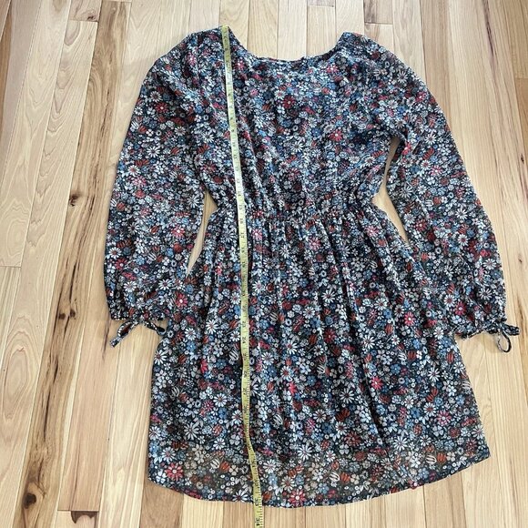 Abercrombie Fitch Mini Dress sz S Long Sleeve Dark Floral Date Night Boho V Neck - Picture 7 of 8